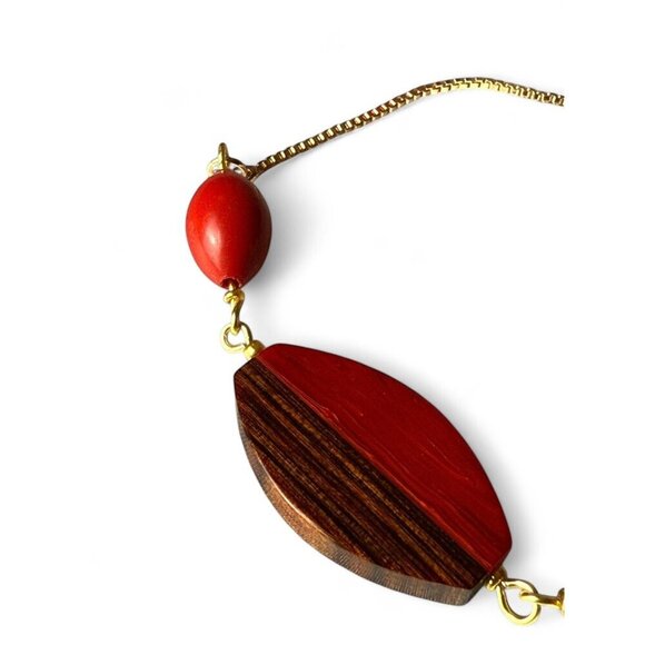 Reimagined Wood Gold Tone Lariat Bracelet and Earring Set - Picture 4 of 7